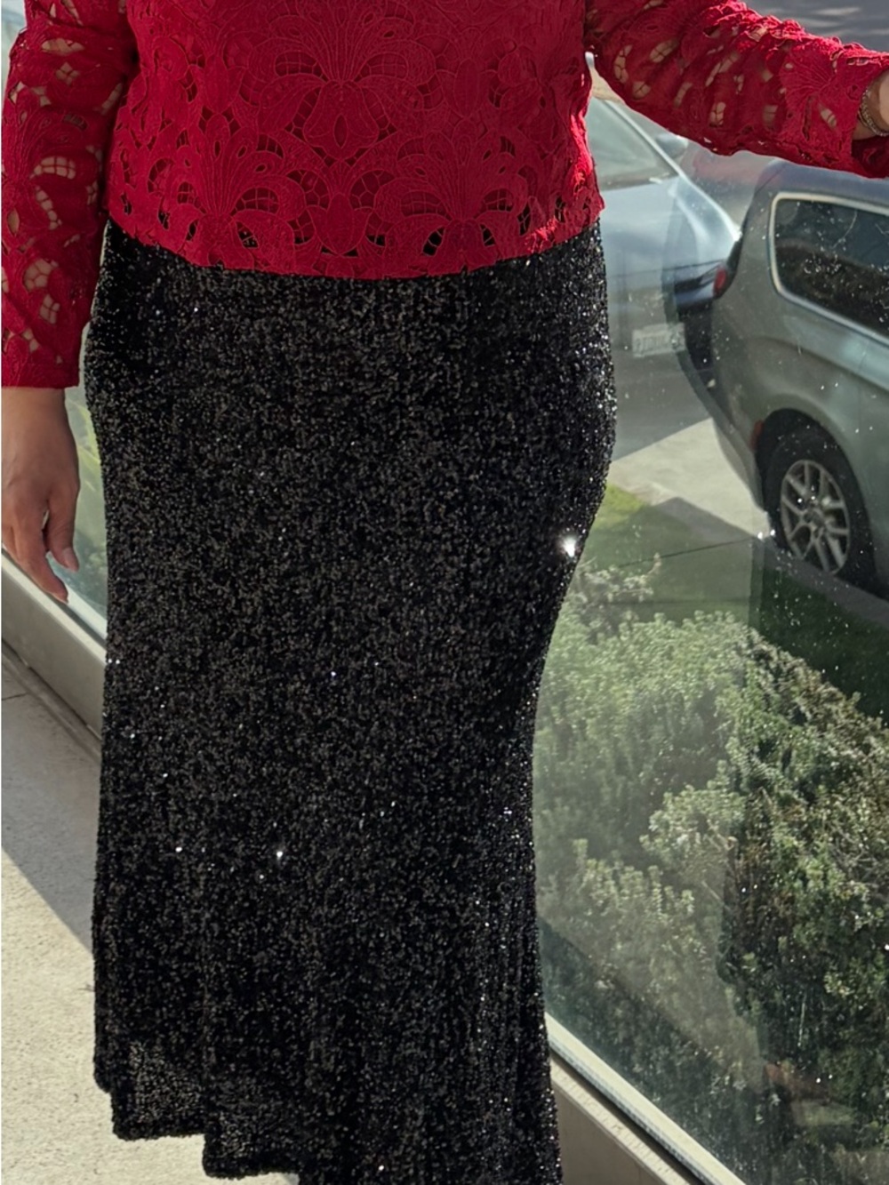 Black Sequin Pencil Skirt - Women